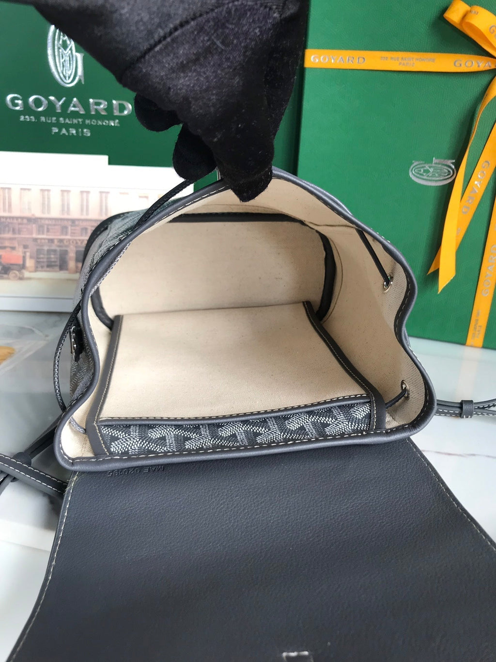 ALPIN MINI BACKPACK 21 IN GRAY LAMBSKIN AND GOYARDINE CANVAS