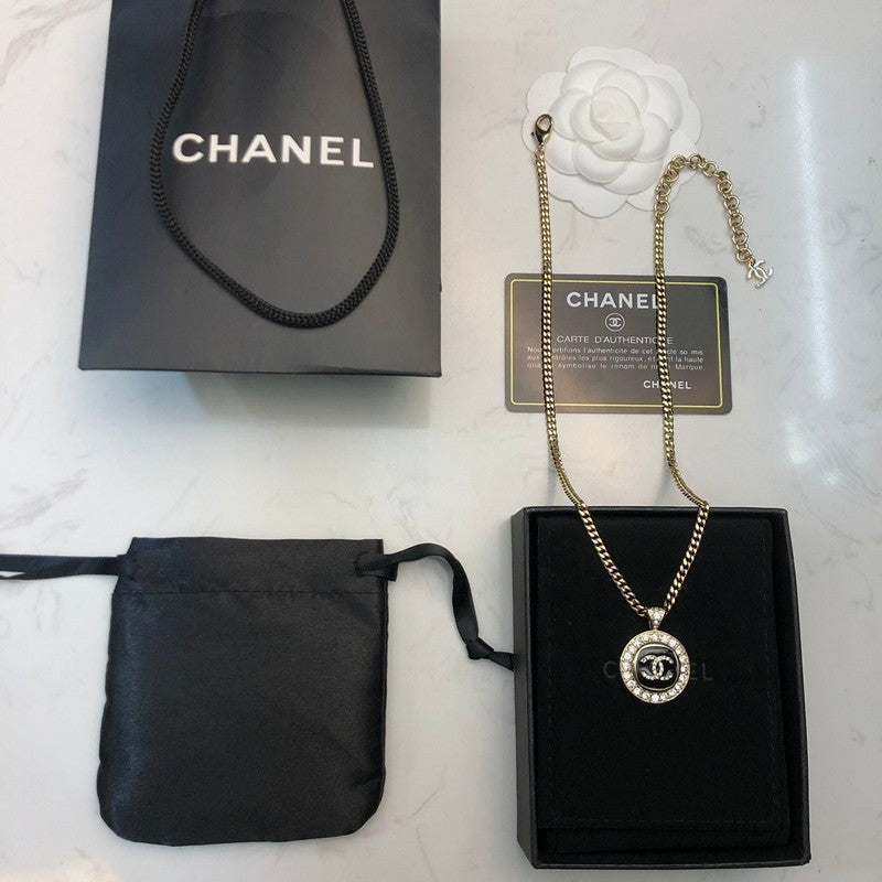 18K  Chanel Black & White Diamond Gold Necklace