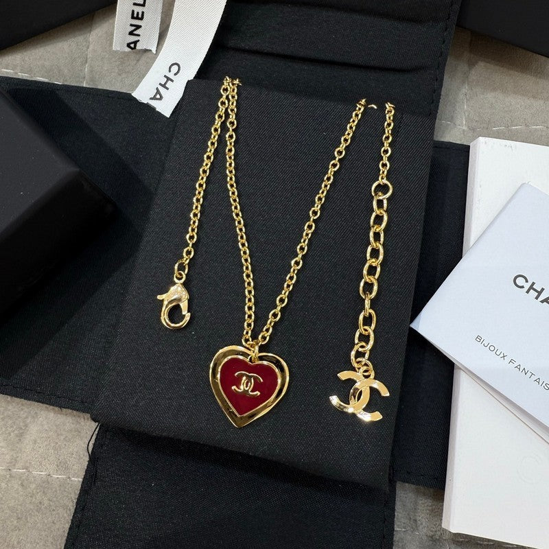 18K  Chanel Black & Red Heart Gold Necklace