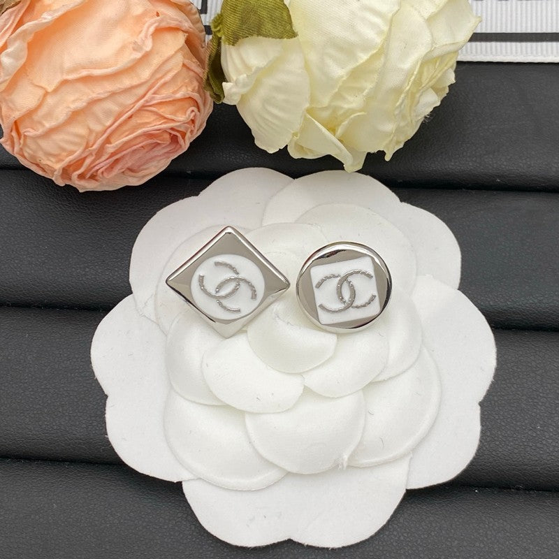 18K  Chanel Black & White Square Gold Earrings